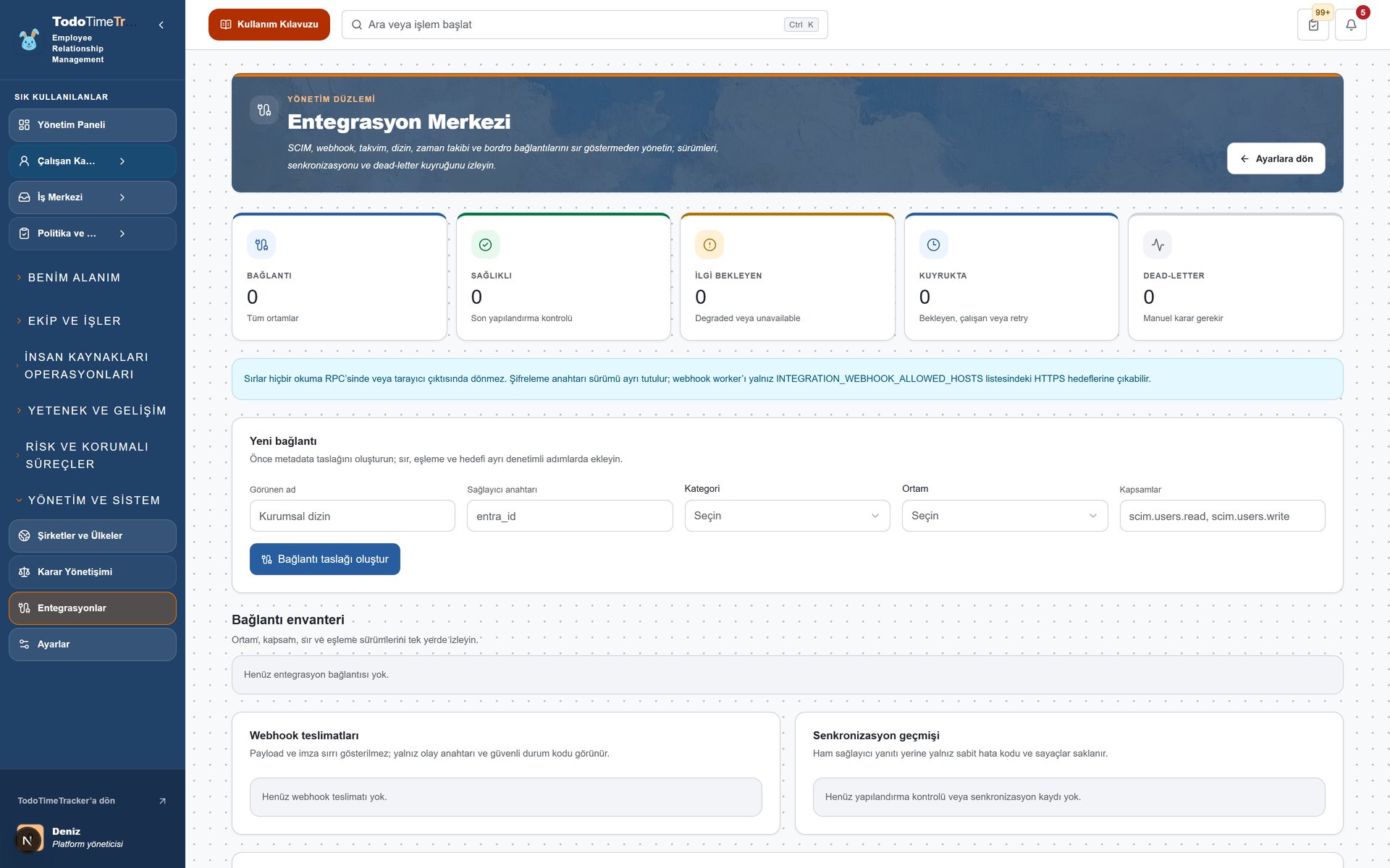 integrations ekran goruntusu